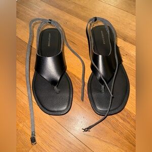 American Eagle Outfitters Black Leather Lace-Up Thong Sandals